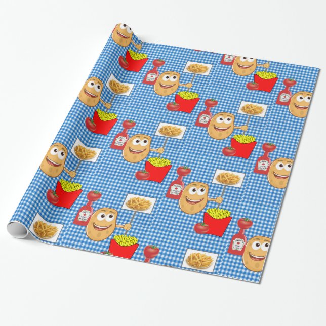 Presente Papel Brilhante, Xadrez De Batata Frita Francesa (Desenrolado)