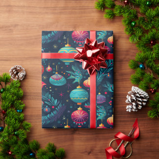 Presente Papel colorido de embrulho de Natal com ornamentos