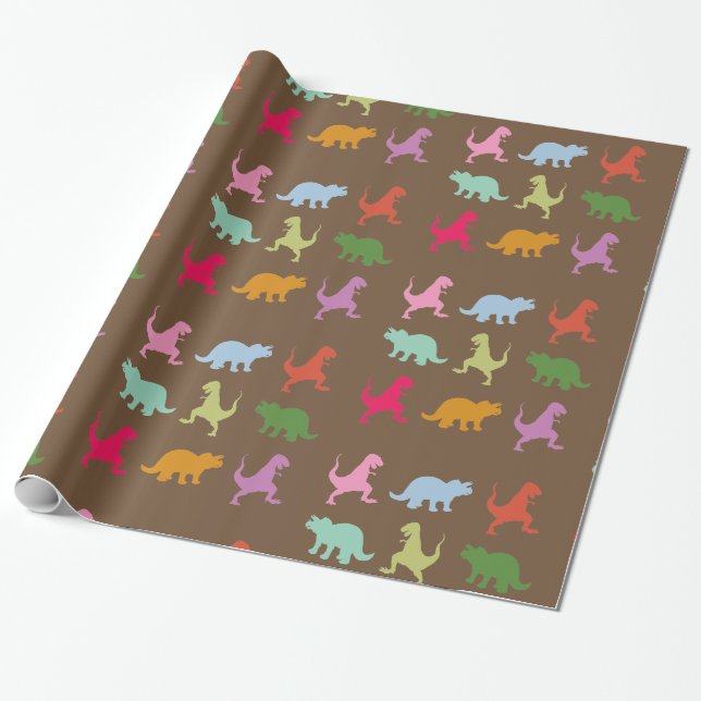 Presente Papel Colorido de Enrolação de Dinossauros (Desenrolado)