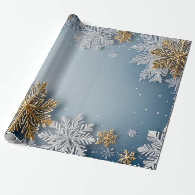 Presente Papel com tema de inverno com floco de neve pratea (Desenrolado)