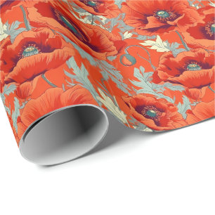 Presente Papel de Acondicionamento Vermelho de Flores de Pa