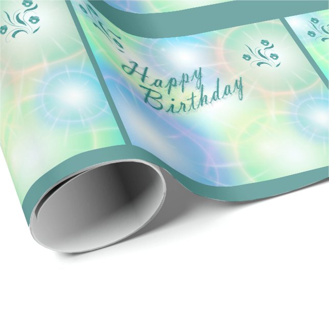 Presente papel de aniversário feliz azul (Ponta do rolo)