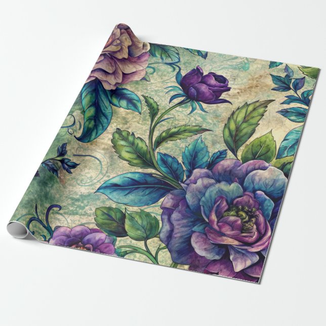 Presente Papel de Decoupage de Móveis com Padrão Floral Per (Desenrolado)