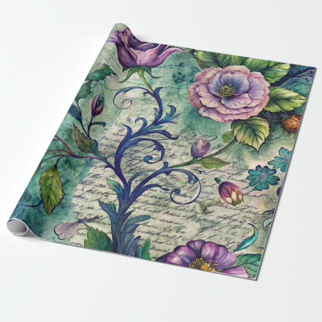 Presente Papel de Decoupage de Móveis com Padrão Floral Sem (Desenrolado)