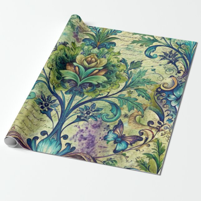 Presente Papel de Decoupage de Móveis com Padrão Floral Sem (Desenrolado)