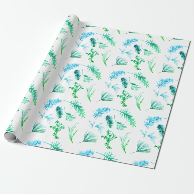 Presente Papel de Embalagem Botânica de Pinheiro de Natal A (Desenrolado)