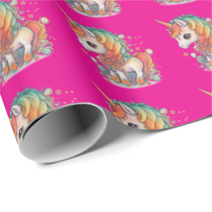 Presente Papel de embalagem cor-de-rosa Unicorn