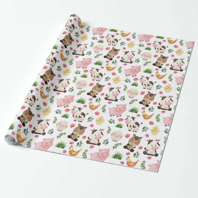 Presente Papel De Embalagem De Animais De Exploração Cura (Desenrolado)