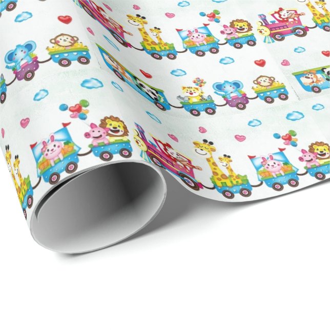 Presente Papel de Embalagem de Aniversário - Animais Bebês  (Ponta do rolo)