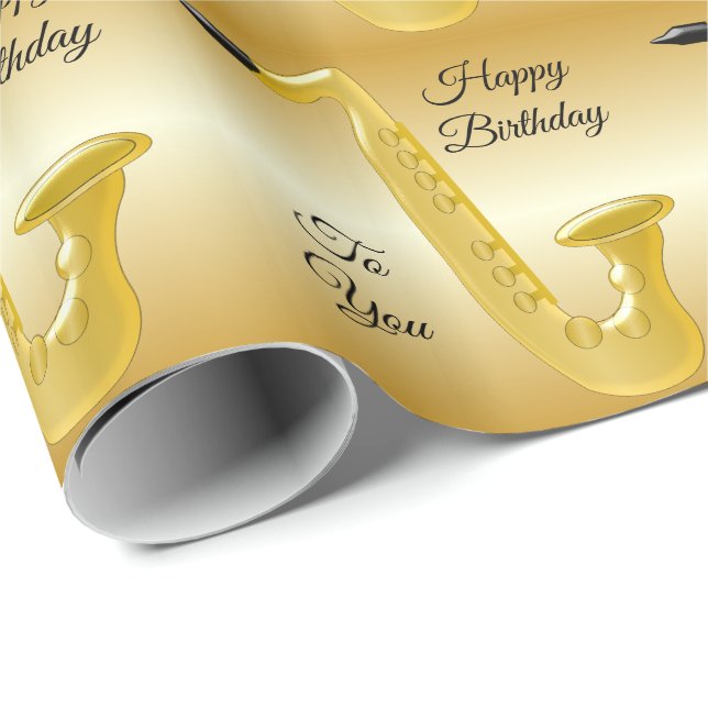 Presente Papel de Embalagem de Aniversário Saxofone (Ponta do rolo)