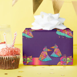 Presente Papel De Embalagem De Aves Coloridas