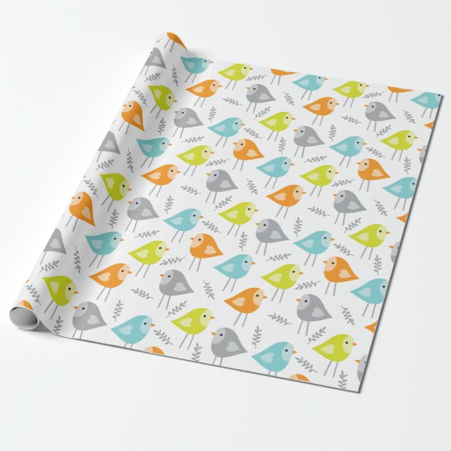 Presente Papel De Embalagem De Aves Modernas E Bonitas (Desenrolado)