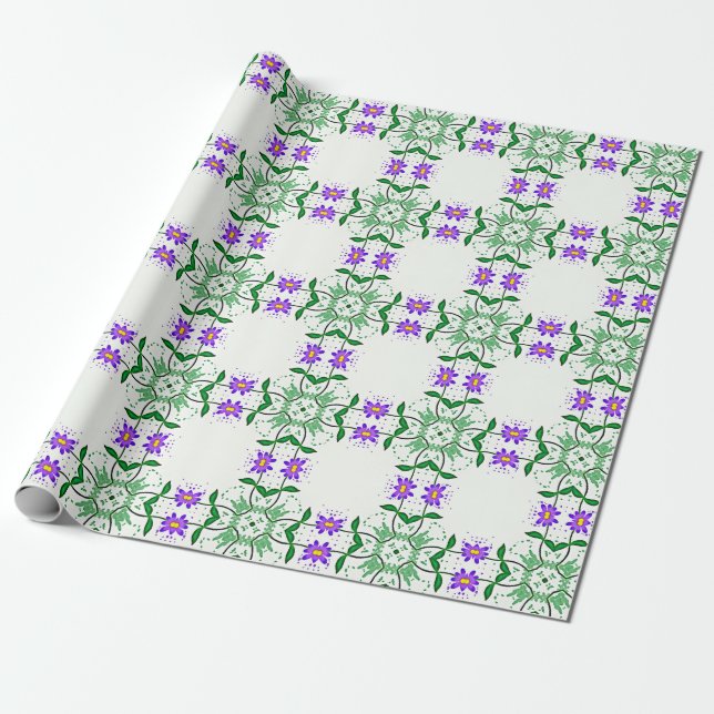 Presente papel de embalagem de botânicos roxos (Desenrolado)