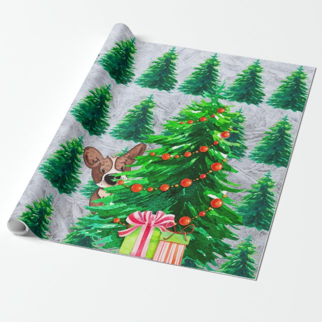 Presente Papel de Embalagem de Cães de Árvores de Natal Bon (Desenrolado)