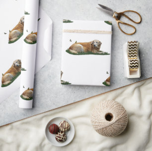 Presente Papel de Embalagem de Cães Mistos de Raça Amarela