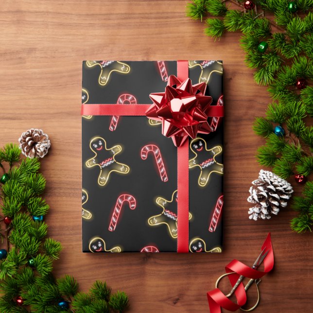 Presente Papel De Embalagem De Canas De Gingerpão De Cute N (Presente de Natal)