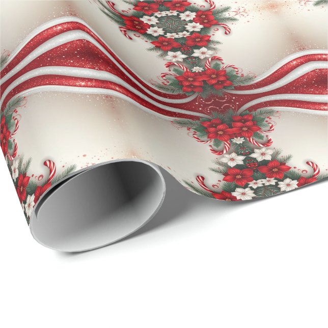 Presente Papel De Embalagem De Canes Florais De Natal (Ponta do rolo)