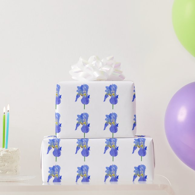 Presente Papel De Embalagem De Flor Iris Iris Azul De Aquar (Presentes para festas)