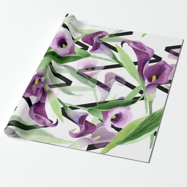Presente Papel De Embalagem De Flores De Calla Roxo Elegant (Desenrolado)