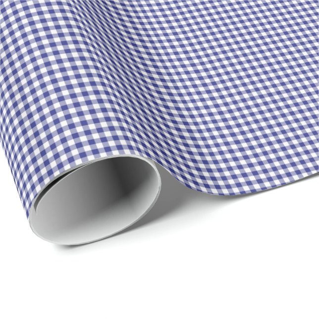 Presente PAPEL DE EMBALAGEM DE Gingham-GIFT-Branco Azul (Ponta do rolo)