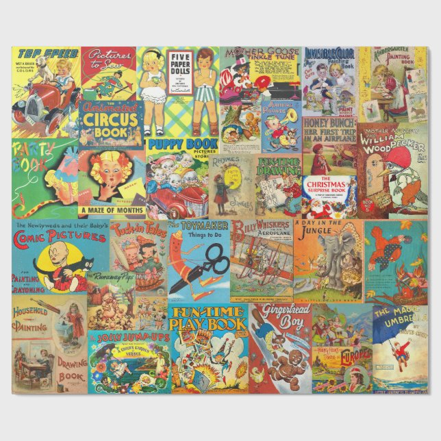 PRESENTE PAPEL DE EMBALAGEM DE LIVROS RETRO INFANTIL (Aberto)