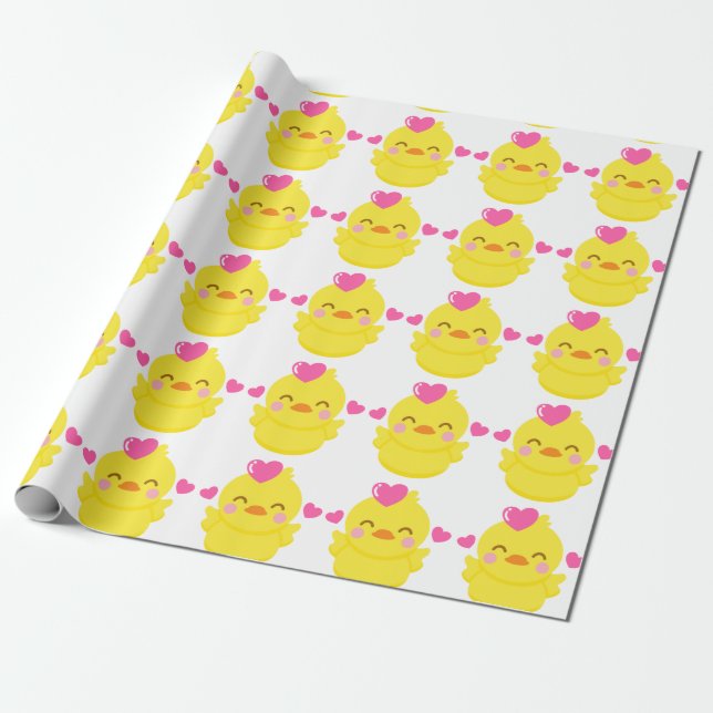 Presente papel de embalagem de patos de borracha amarelo (Desenrolado)