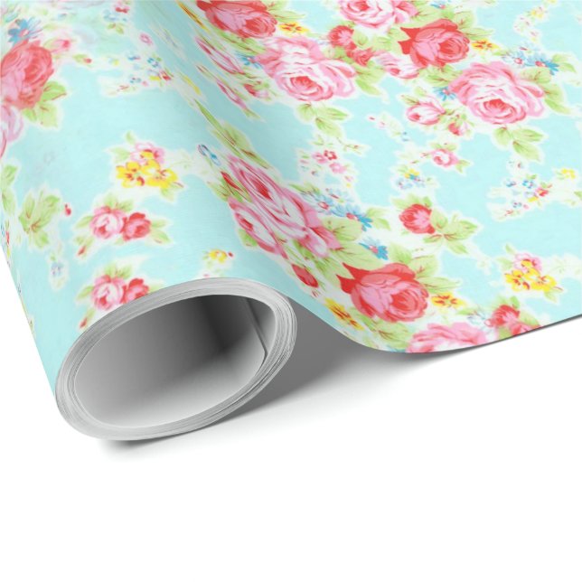 Presente Papel de embalagem de rosa floral de chique  (Ponta do rolo)
