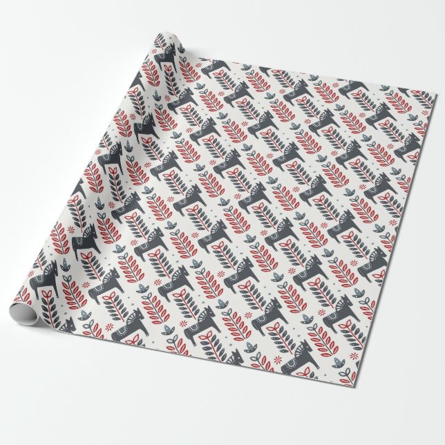 Presente Papel de embalagem dos cavalos de inverno nórdicos (Desenrolado)