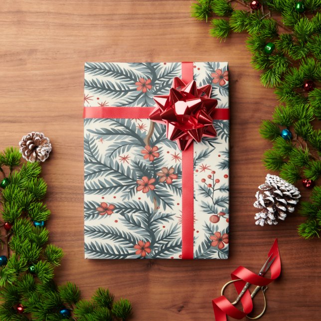 Presente Papel de embalagem festivo com design de pinheiro (Presente de Natal)