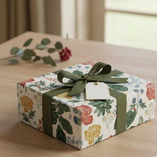 Presente Papel de Embalagem Floral Botânico Nórdico
