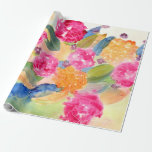 Presente Papel de embalagem floral de aquarelas<br><div class="desc">Cor de água rosa e laranja e flores de tinta espalhadas por este papel de embrulho!</div>