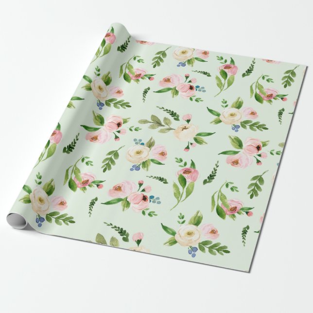 Presente papel de embalagem floral de casamento com primave (Desenrolado)