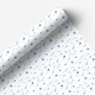 Presente papel de embalagem floral de flor silvestre azul-m
