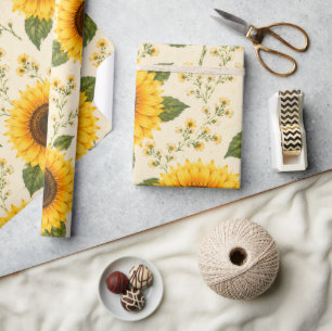 PRESENTE PAPEL DE EMBALAGEM FLORAL DE GIRASSOL