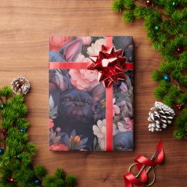 Presente Papel De Embalagem Floral Para Bulldog Francês