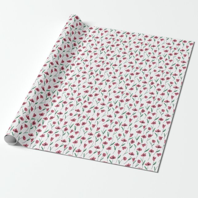 Presente Papel De Embalagem Floral Whimsical - Flores Escri (Desenrolado)