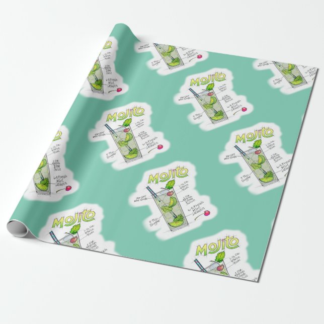 PRESENTE PAPEL DE EMBALAGEM - MOJITO RECIPE COCKTAIL ART (Desenrolado)