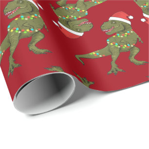 Presente Papel De Embalagem Para Papais noeis De Dino T-Rex