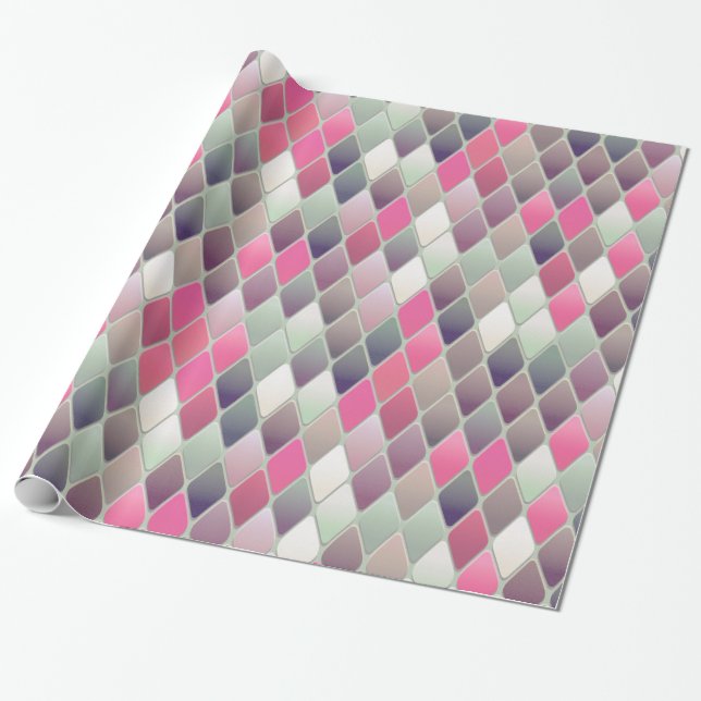 Presente papel de embalagem pastel de diamante verde rosa (Desenrolado)