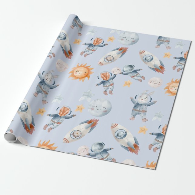 Presente Papel de Embalagem Planeta de Animais do Astronaut (Desenrolado)