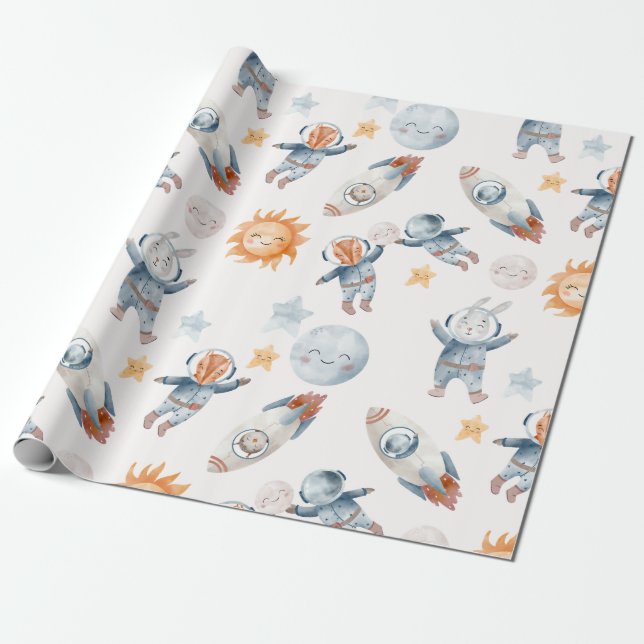 Presente Papel de Embalagem Planeta de Animais do Astronaut (Desenrolado)