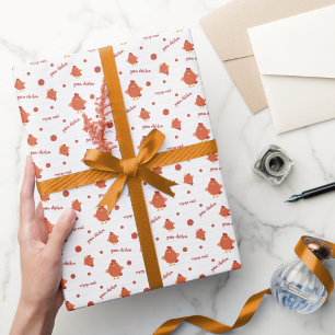 Presente Papel de emblema de frango vermelho e laranja