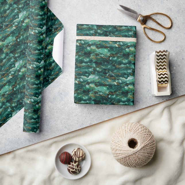 Presente Papel de emblema Dourado a aquarela verde-escura e (Artesanato)