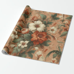 Presente Papel de emblema - Laranja queimada, creme, verde 