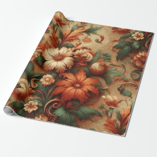 Presente Papel de emblema - Laranja queimada, creme, verde 