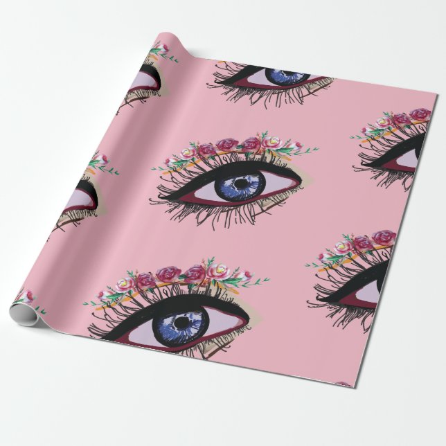 Presente Papel de emblema para olhos e flores azuis (Desenrolado)