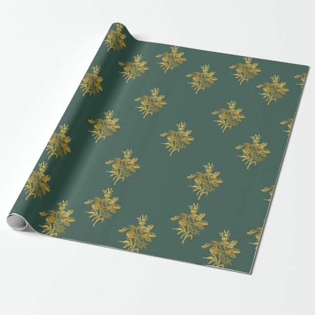 Presente Papel De Embraiamento, Ouro Verde E Brilhante (Desenrolado)