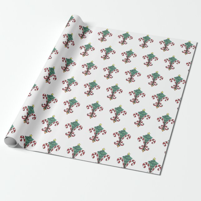 Presente Papel de embrulhamento Candy Cane Fleur de Lis (Desenrolado)