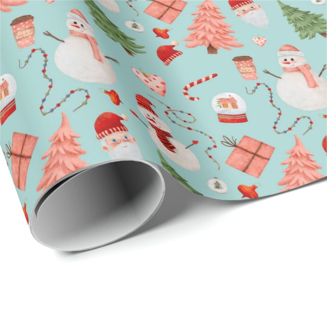 Presente Papel de embrulhamento da hora de Natal - Azul cla (Ponta do rolo)