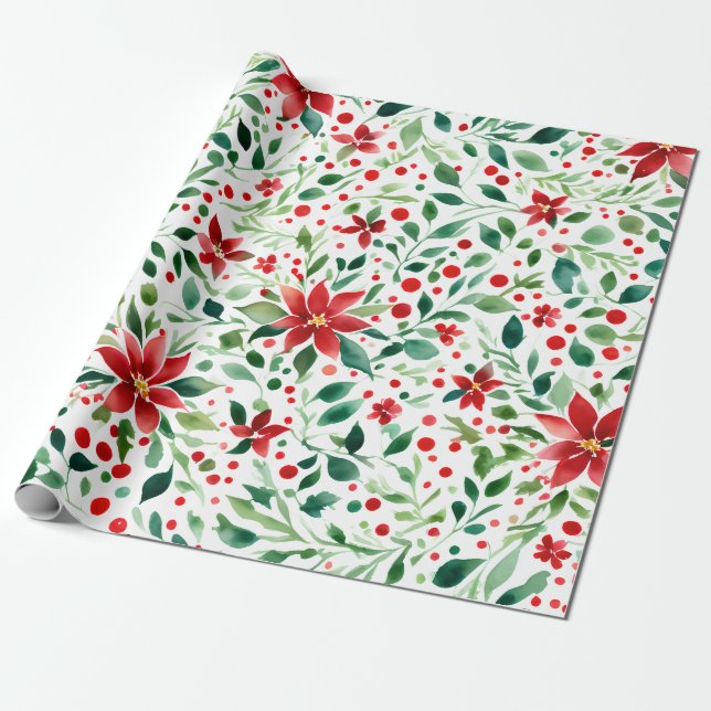 Presente Papel de embrulhamento das flores de Natal vermelh (Desenrolado)